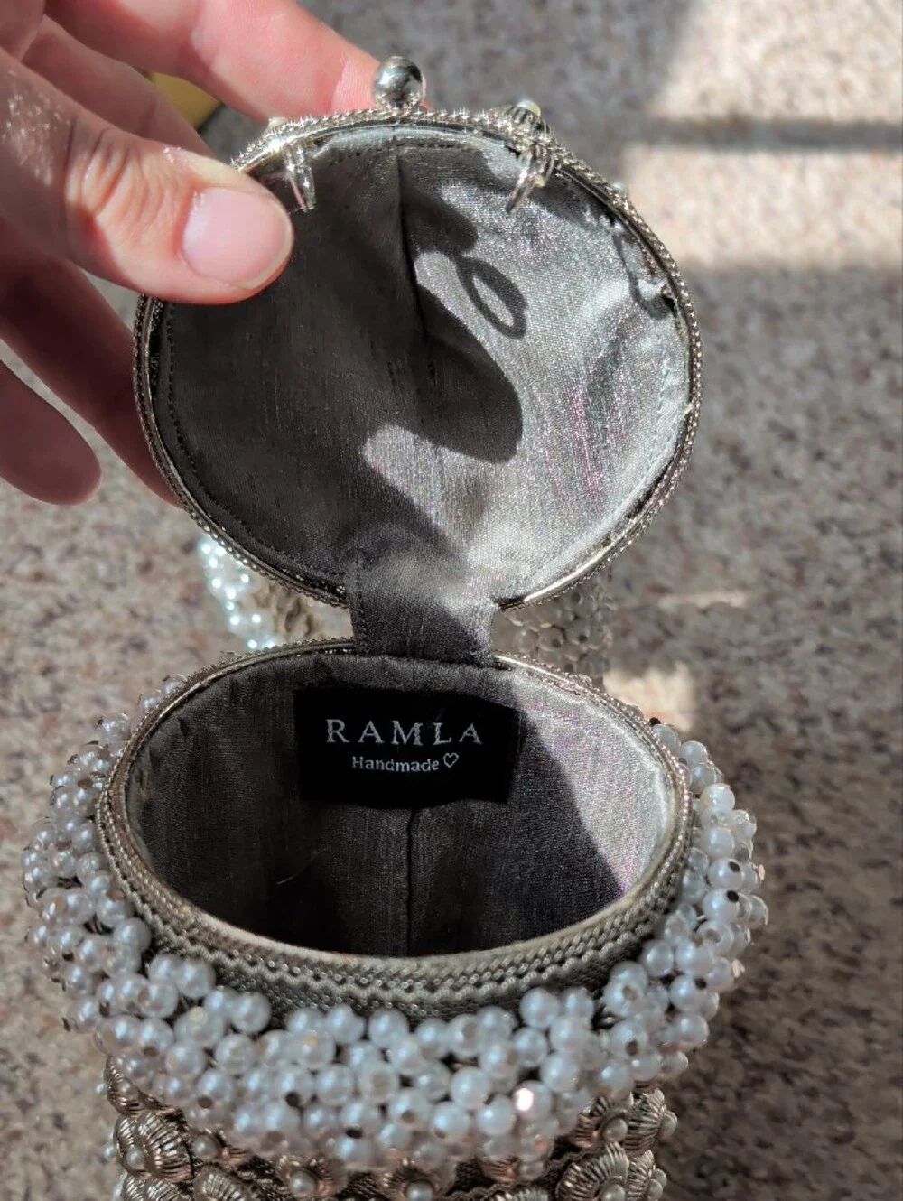 NWT RAMLA Cocktail Pearl Bag Shimmer Lantern Clutch Silver